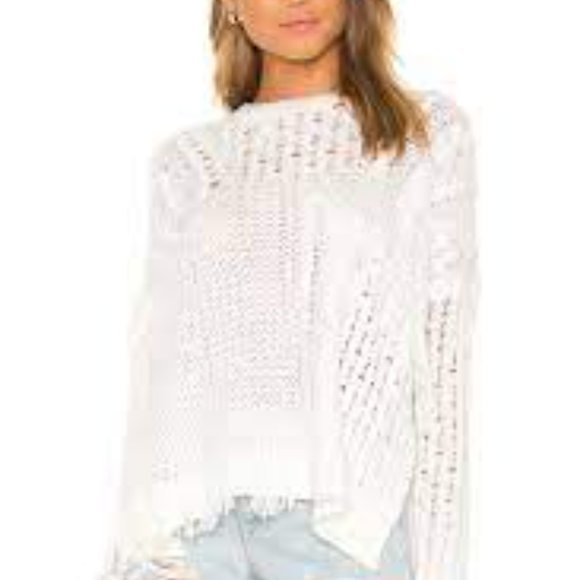 CUPCAKES & CASHMERE  ROMY WHITE OPEN KNIT FRINGE ACRYLIC OVERSIZED SWEATER - M - Picture 1 of 10